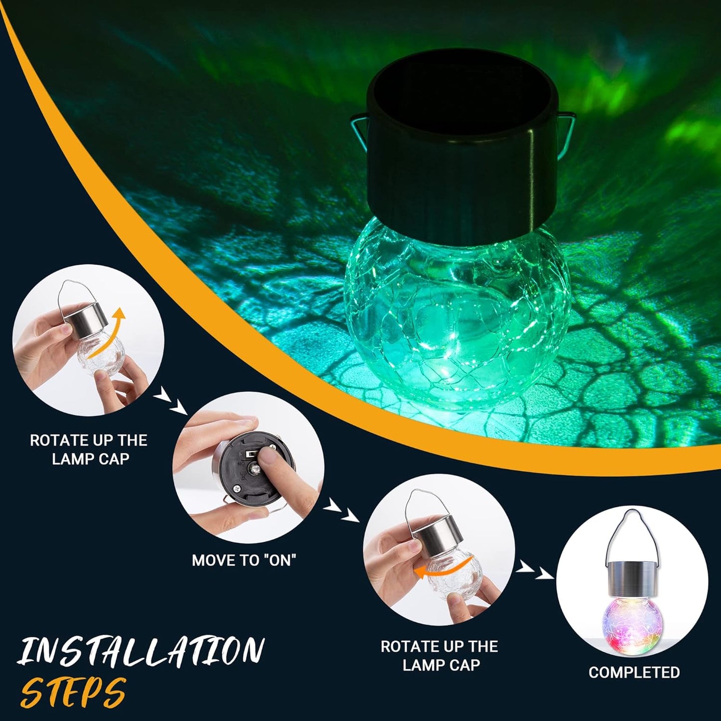 GIGALUMI 16 Pack Solar Hanging Lights for Christmas Decoration - Cracked Glass Solar Lights Outdoor