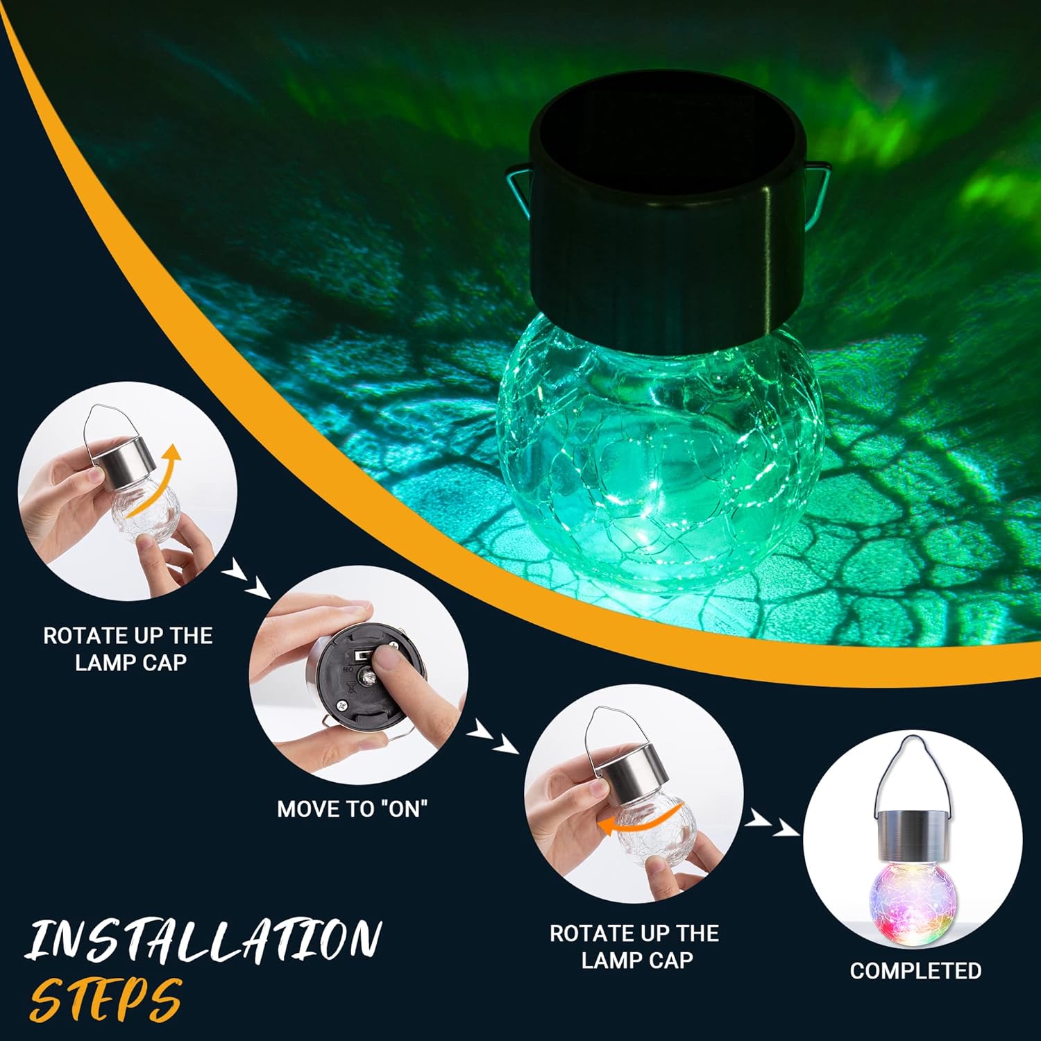 GIGALUMI 16 Pack Solar Hanging Lights for Christmas Decoration - Cracked Glass Solar Lights Outdoor