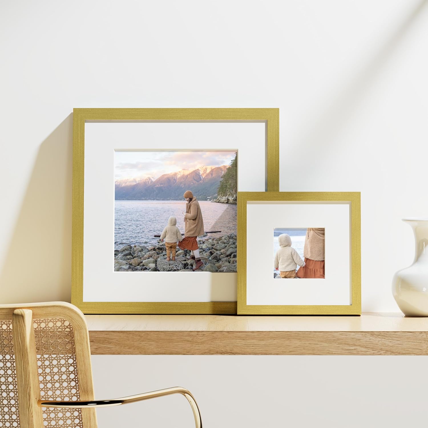 Vittanly 8x8 Picture Frames Set of 9, Shatter Resistant Plexiglass, Display 4x4 Pictures with Mat