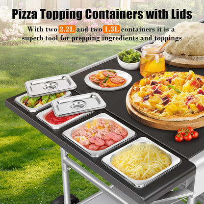 Pizza Oven Table with Topping Station, Outdoor Pizza Oven Cart, Grill Table for Outside, Grill