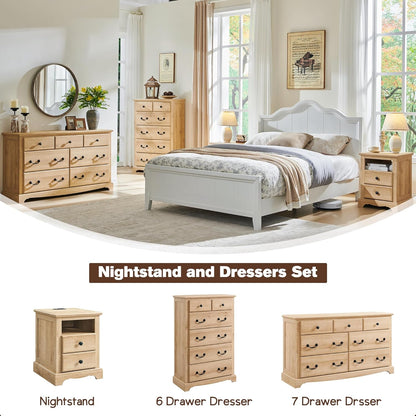 T4TREAM Nightstand with Charging Station, 18 Inch Vintage End Table with 2 Drawers, Wood Rustic
