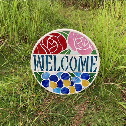 Bieye MSS002 Rose Flowers Tiffany Style Stained Glass Mosaic Decorative Stepping Stone for Garden