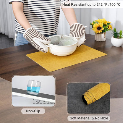 Myir JUN Dual Sided Placemats, Faux Leather Set of 6 Indoor/Outdoor Square Non-Slip Washable Table