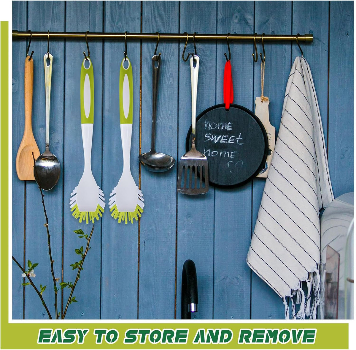 Hsei 20 Pcs Light Green Kitchen Scrub Dish Brush Bulk with 11 Inch Anti Slip Handle Cleaning Dish