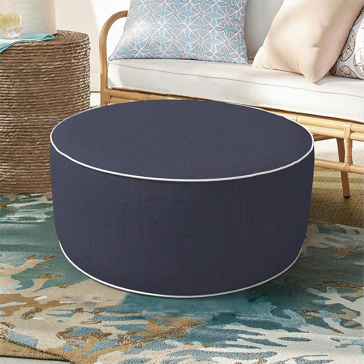 Inflatable Ottoman Stool D21 xH9 for Outdoor/Indoor Use, Water Repellent Patio Foot Rest Stool with