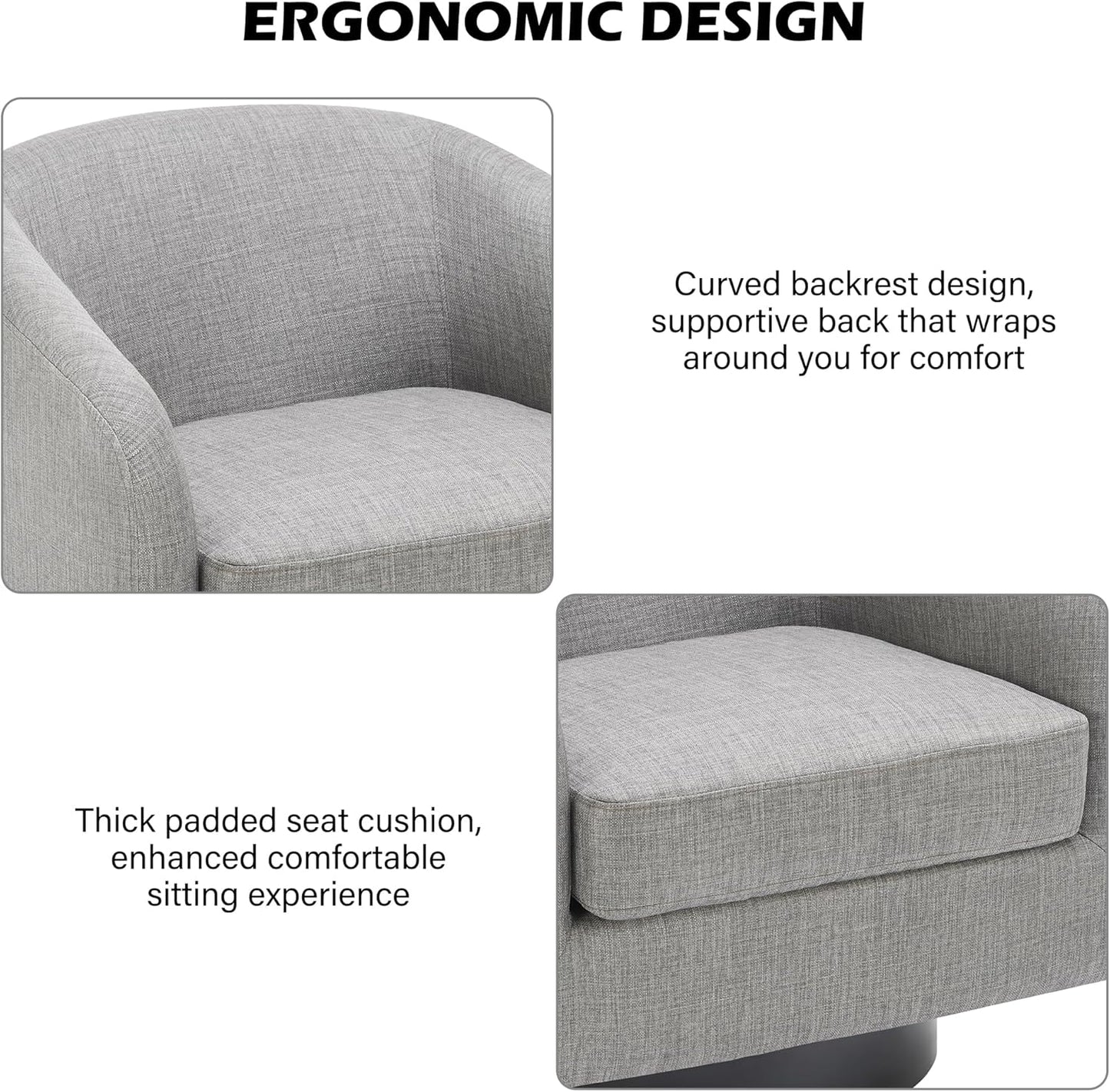 Swivel Barrel Accent Chair, Modern Round Linen Arm Chair for Living Room, Bedroom, Comfy Club