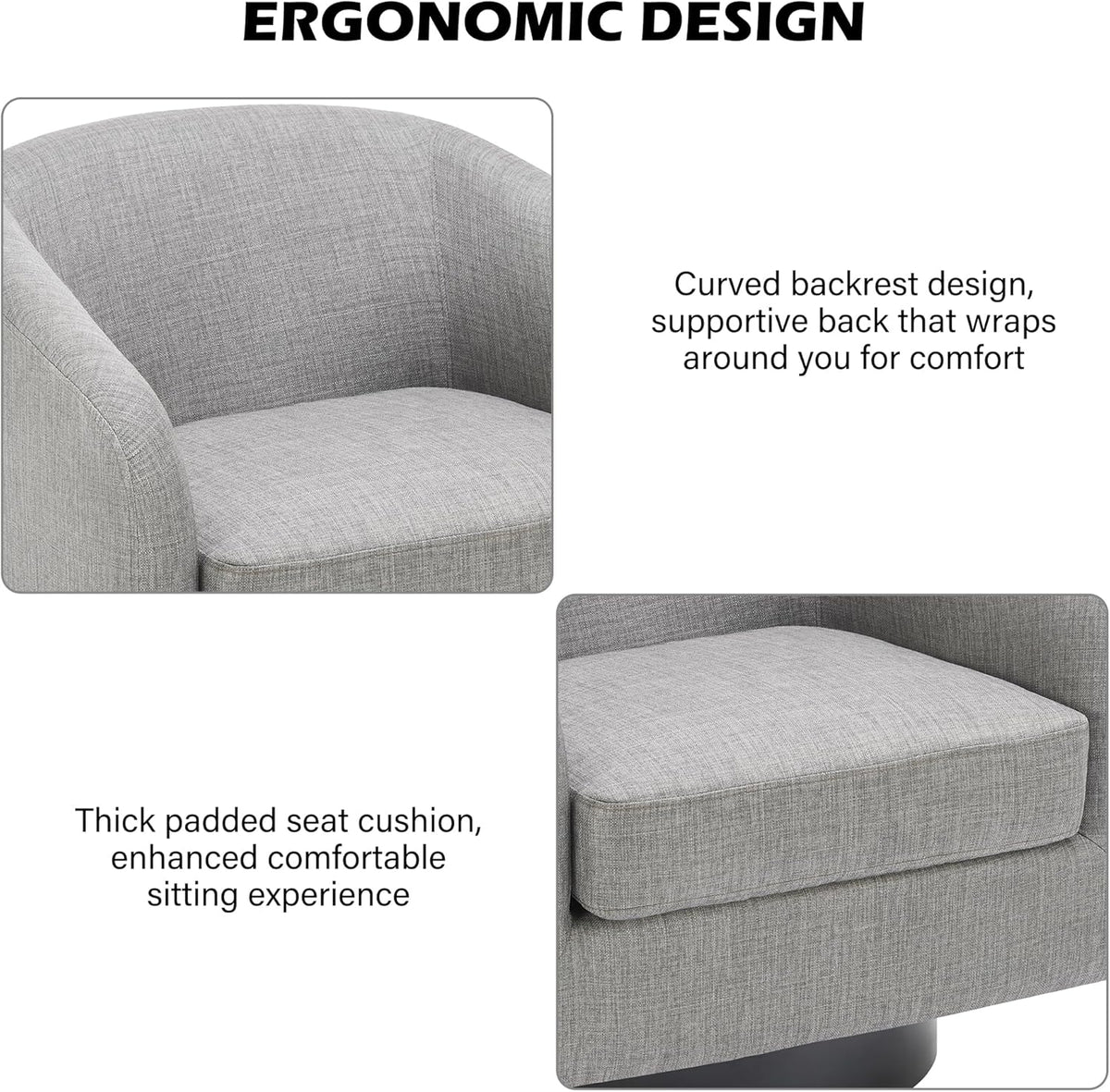 Swivel Barrel Accent Chair Set of 2, Modern Round Linen Arm Chair for Living Room, Bedroom, Comfy