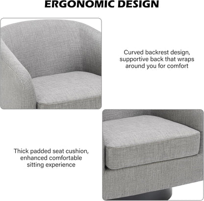 Swivel Barrel Accent Chair, Modern Round Linen Arm Chair for Living Room, Bedroom, Comfy Club