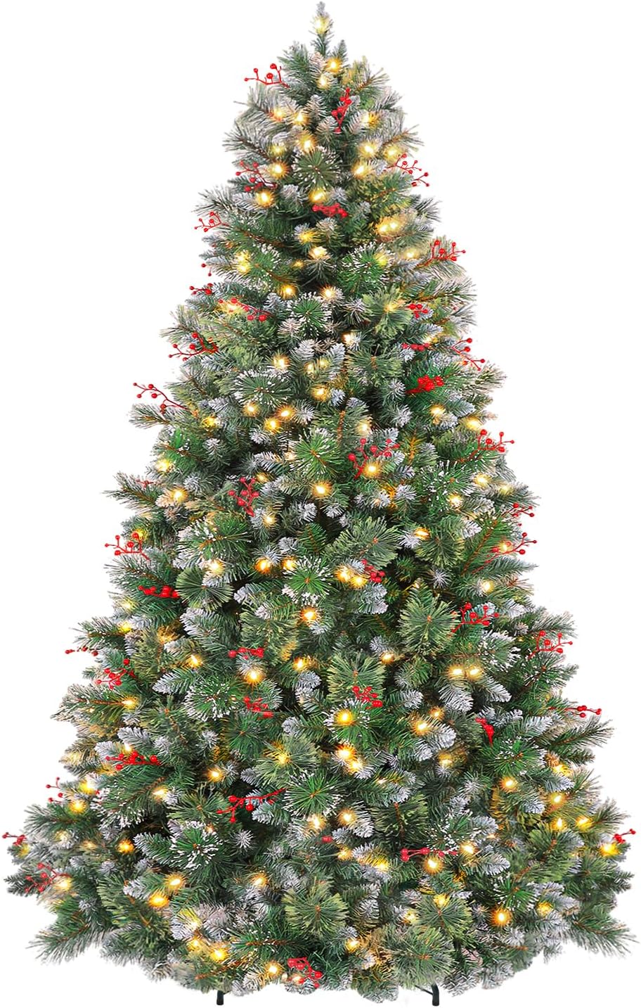 Hykolity 6 ft Prelit Artificial Christmas Tree, Frosted Christmas Tree with 250 Warm White Lights