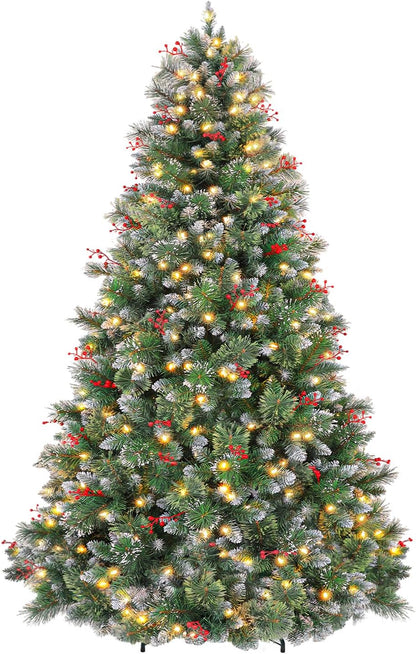 Hykolity 6 ft Prelit Artificial Christmas Tree, Frosted Christmas Tree with 250 Warm White Lights