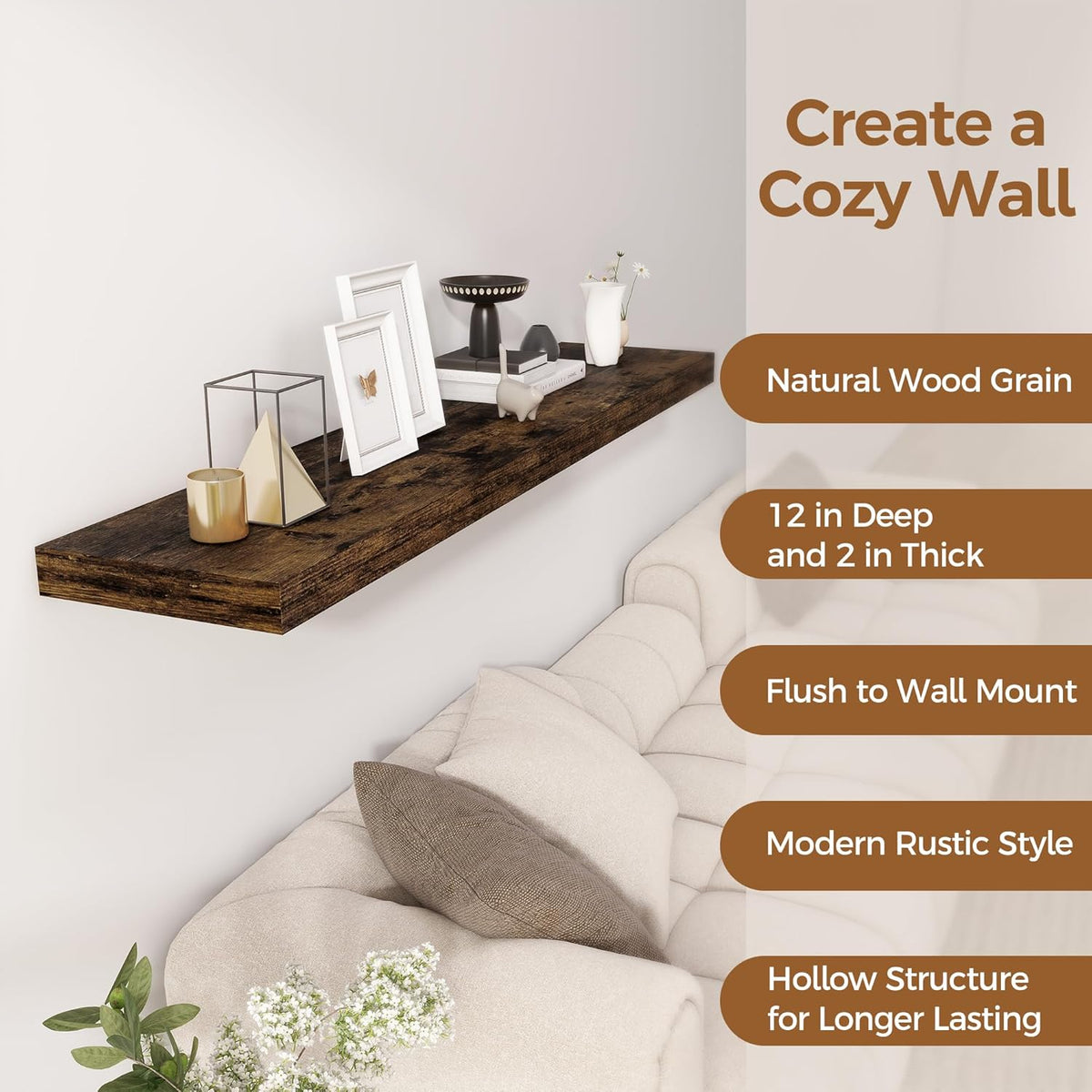 Floating Shelves 55 Inch Long, 55 x 12 Large Floating Shelf Wall Mounted, 12 Inch Wide Floating