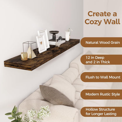 Floating Shelves 55 Inch Long, 55 x 12 Large Floating Shelf Wall Mounted, 12 Inch Wide Floating