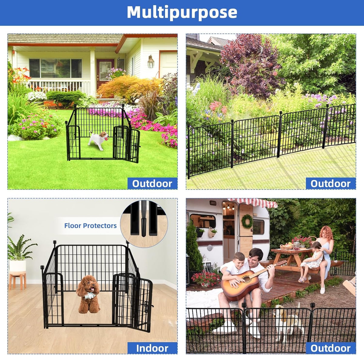 ADAVIN 32 in(H) Garden Fences and Borders,1 Gate+3 Panels Dog Fence Outdoor for Yard, Heavy Duty