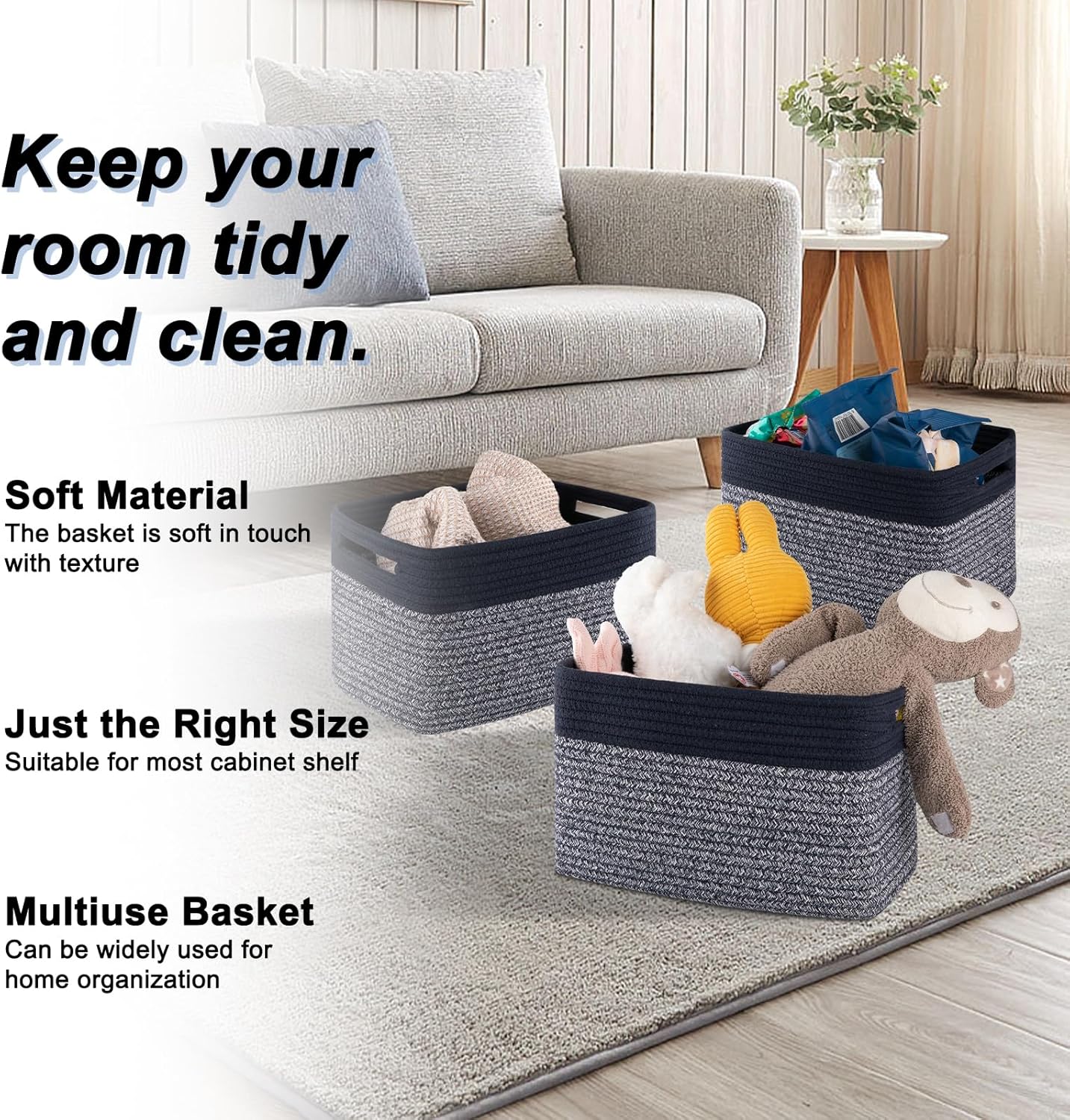 4 Pack Storage Baskets for Organizing, Woven Baskets for Shelves - Perfect for Toys, Books, Towels