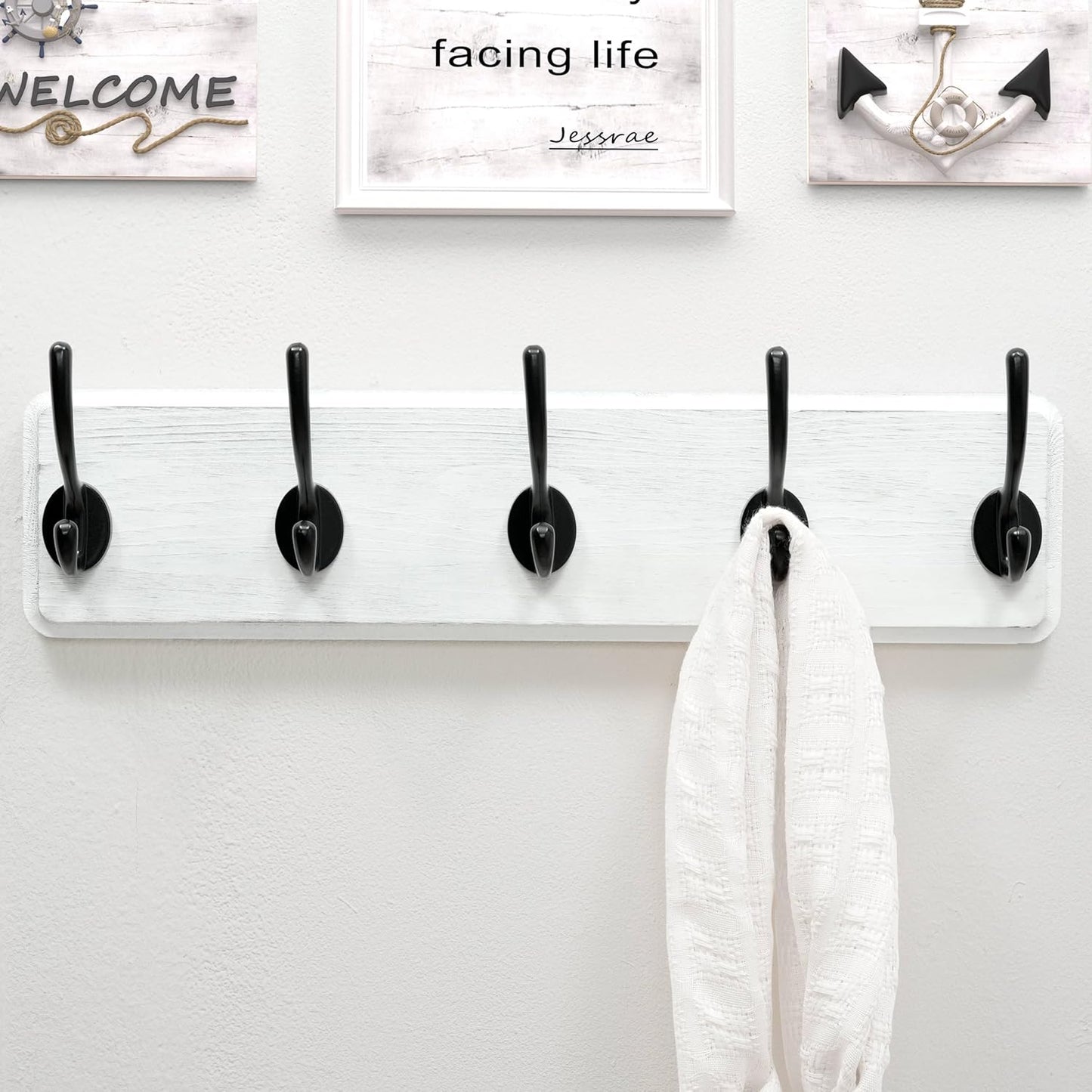 Dseap Coat Rack Wall: Patented, Heavy-duty, 17.4" Long 5-double-hooks Wooden Wall Mounted Coat Rack