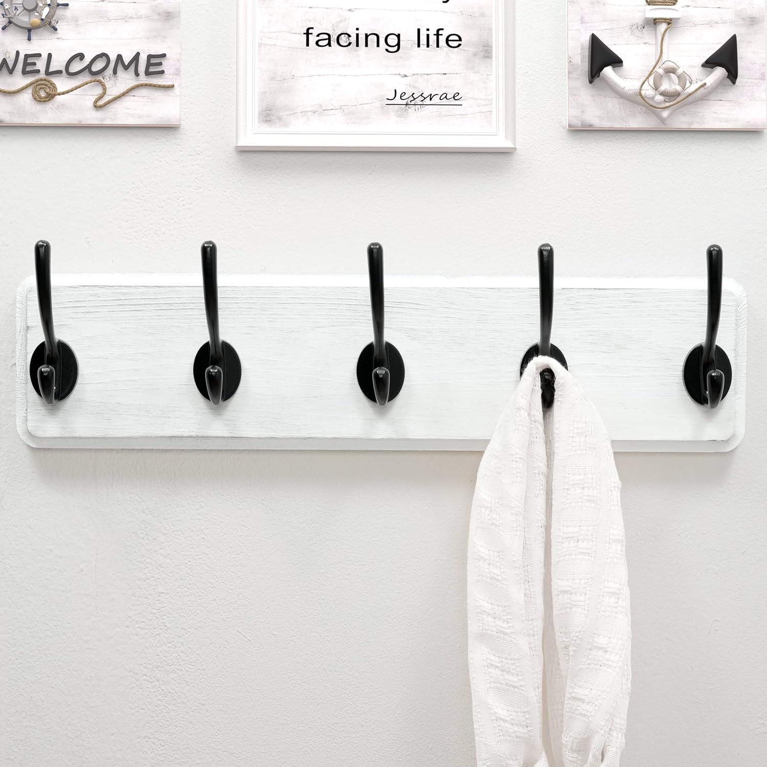 Dseap Coat Rack Wall: Patented, Heavy-duty, 17.4" Long 5-double-hooks Wooden Wall Mounted Coat Rack