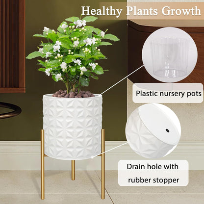 ARNIS Modern Planter Pots, Set of 2 Large Planters with Stand, Decorative Planters, Metal Pots with