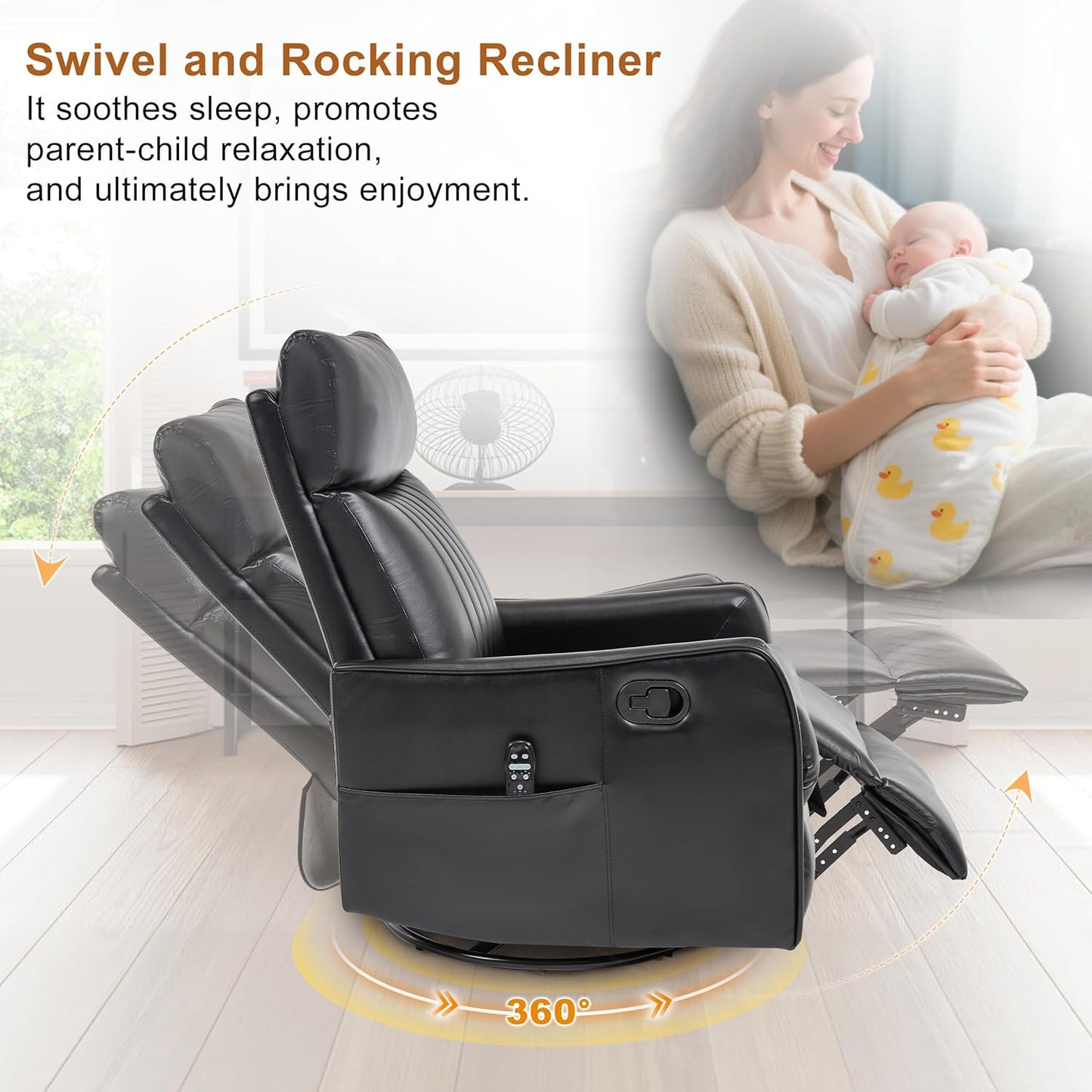 Manual Swivel Rocker Recliner Chair for Adults, Overstuffed Reclining Glider Chair for Nursing with