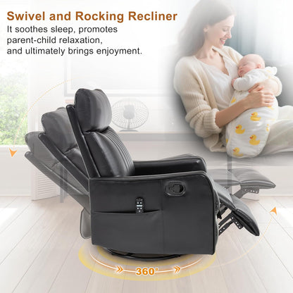 Manual Swivel Rocker Recliner Chair for Adults, Overstuffed Reclining Glider Chair for Nursing with