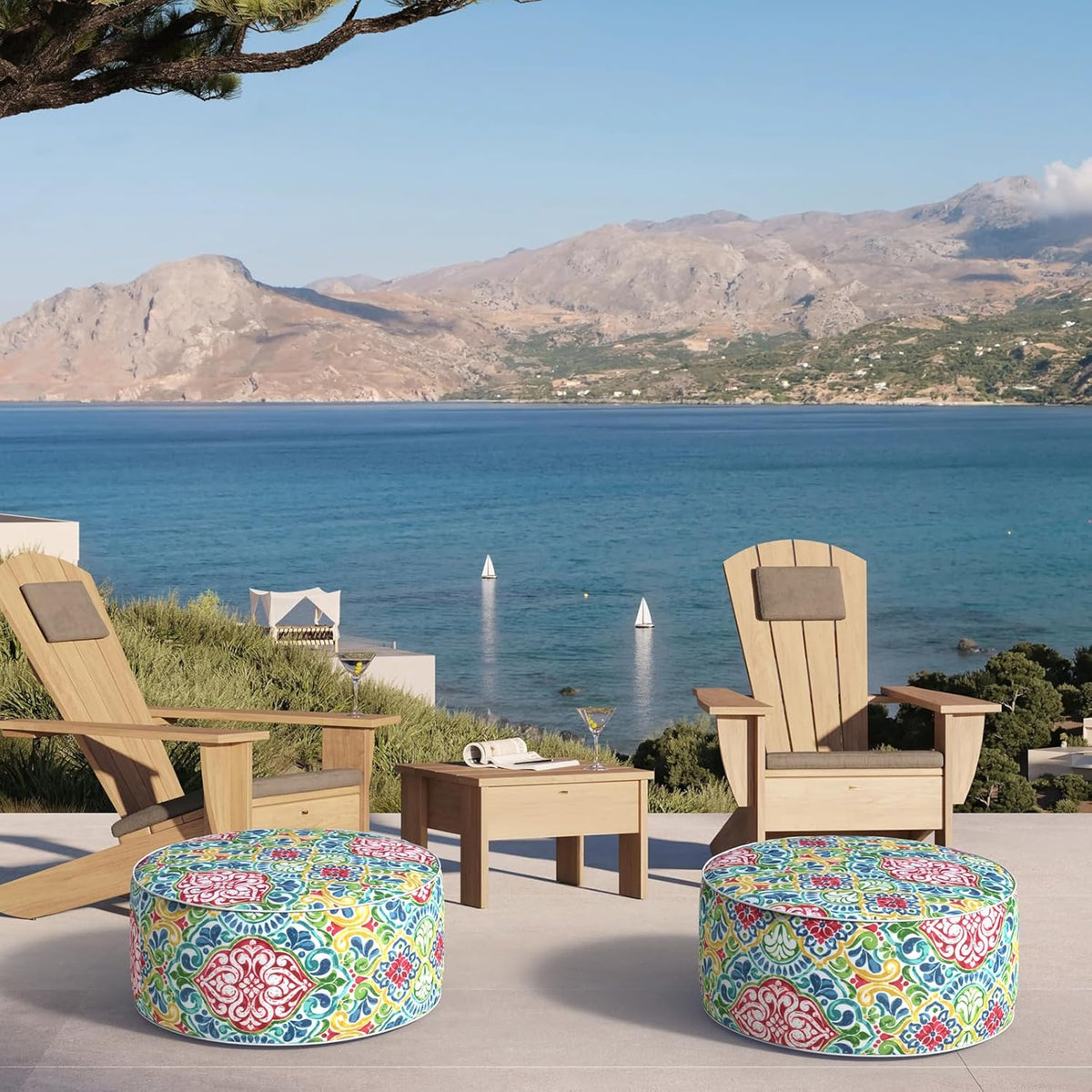 Inflatable Ottoman Stool D21 xH9 for Outdoor/Indoor Use, Water Repellent Patio Foot Rest Stool with