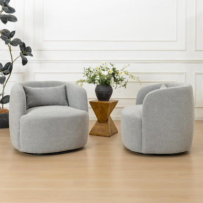 KINWELL 34" Wide Sherpa Swivel Barrel Chairs Set of 2, No Assembly Round Boucle Upholstered Accent
