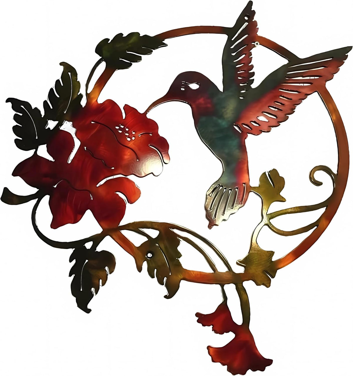 Zoihet Round Metal Bird Wall Art Decor - Hummingbird Wall Art Silhouette for your patio, garden