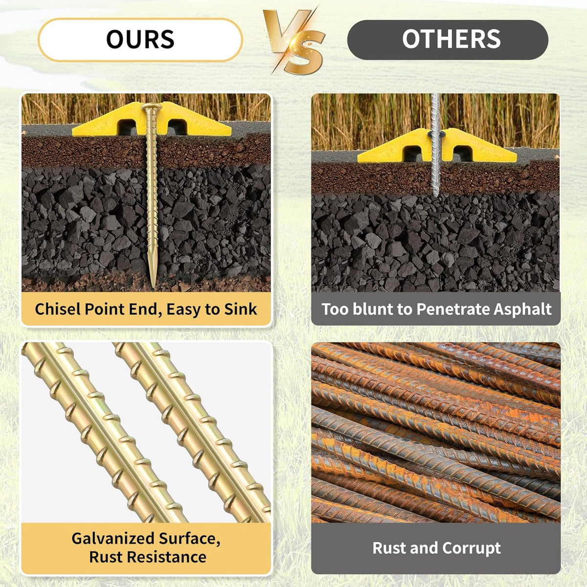 16 Inch Rebar Stakes (20 Pack) 1/2 Inch Diameter Galvanized Steel Ground Anchors Heavy Duty