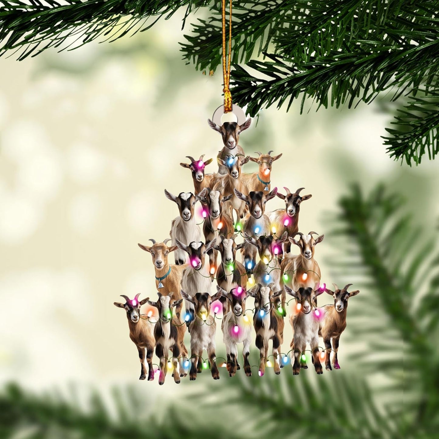 Talataca Goat 2D Flat Christmas Ornament, Goat Farm Animal Christmas Pine Tree Shape with String