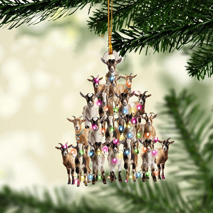 Talataca Goat 2D Flat Christmas Ornament, Goat Farm Animal Christmas Pine Tree Shape with String