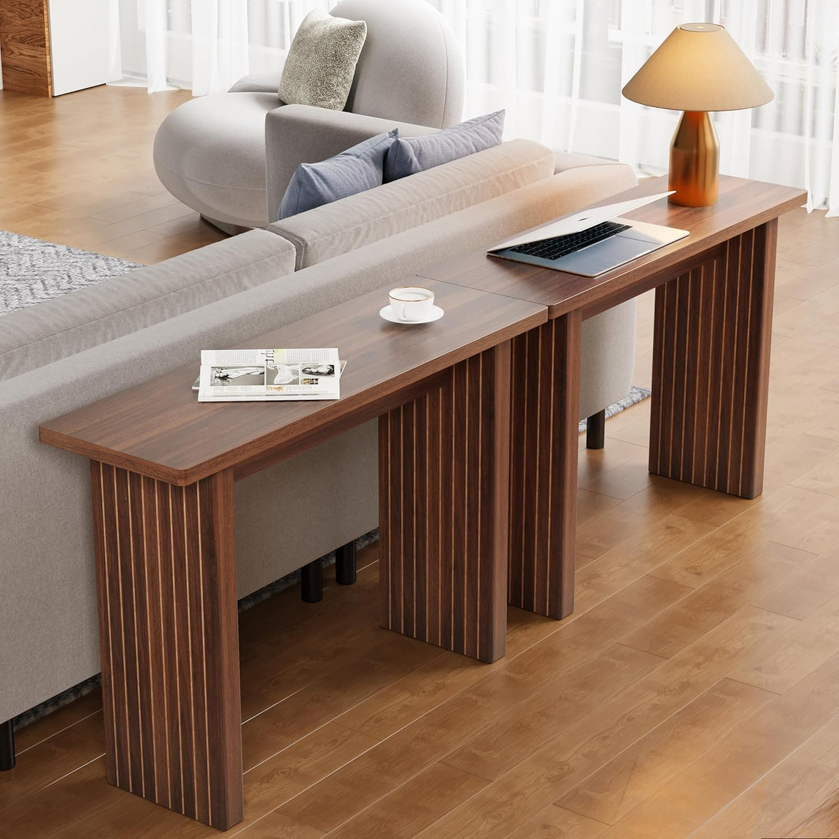AVZEAR Mid Century Narrow Entryway Console Table, 43.3" Fluted Wood Couch Table Behind Sofa Long