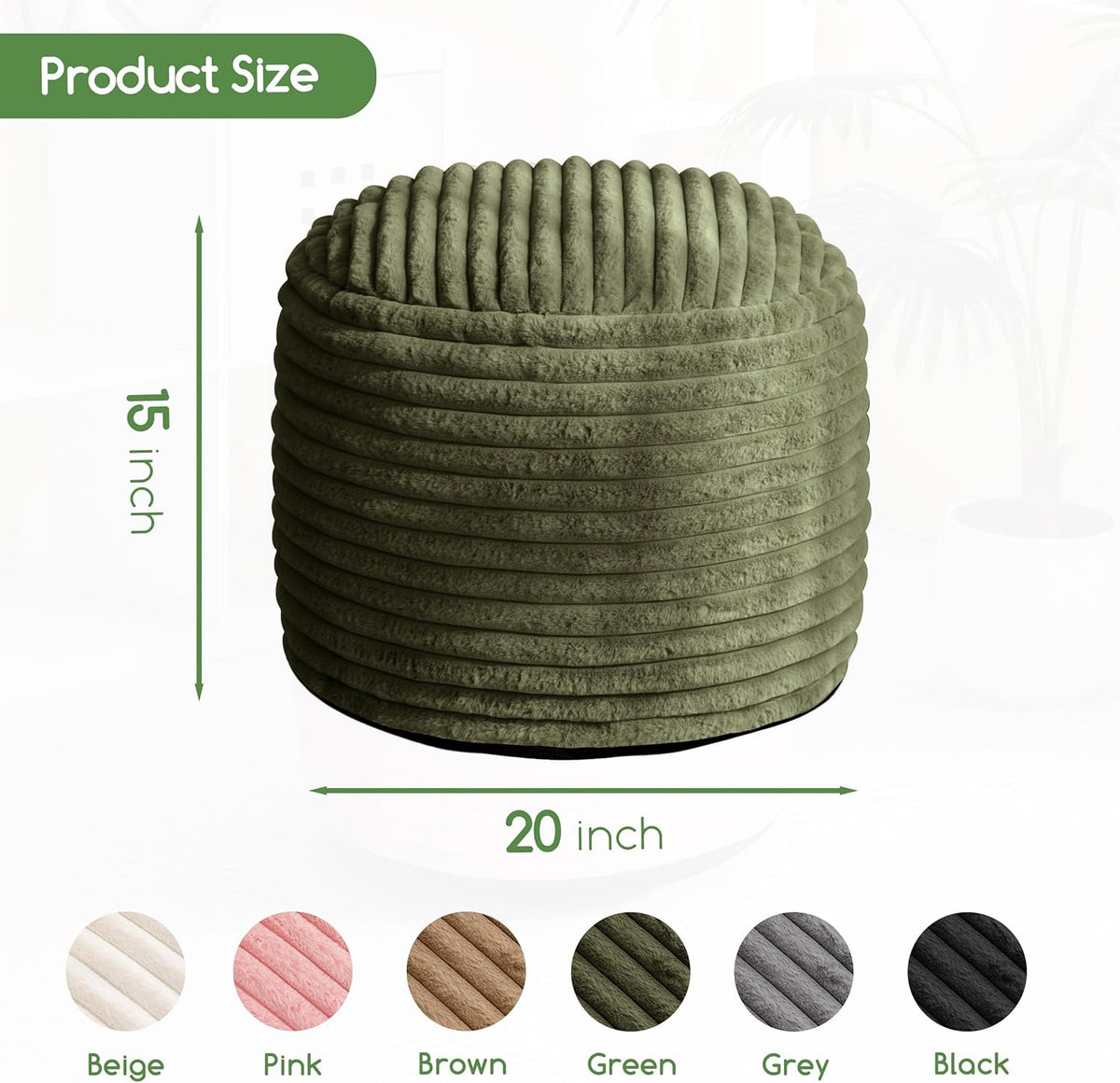 HIGOGOGO Round Stuffed Pouf Ottoman, Corduroy Poufs with High-Density Foam Filling, Furry and