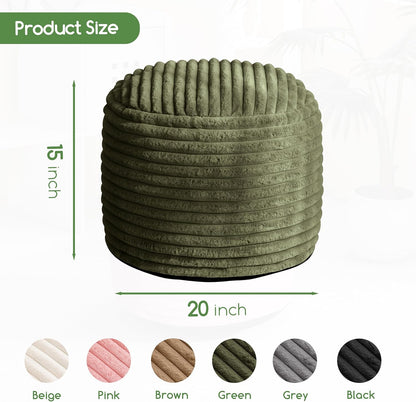 HIGOGOGO Round Stuffed Pouf Ottoman, Corduroy Poufs with High-Density Foam Filling, Furry and
