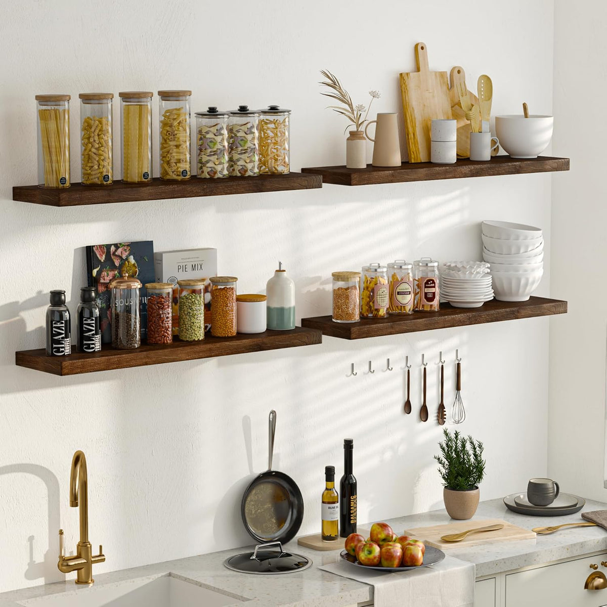 Fun Memories Floating Shelves for Wall, 24 Inch Floating Shelves Wall Mounted, Rustic Elm Wood
