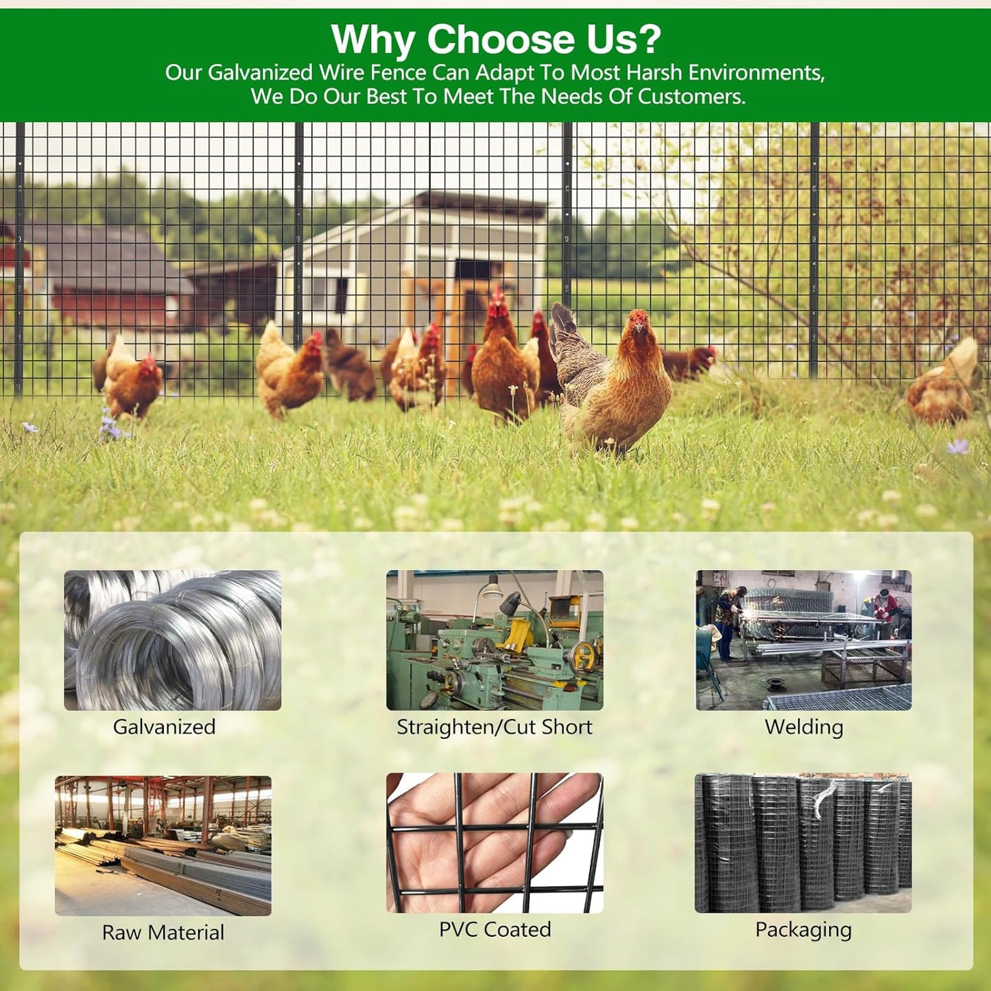 Wire Fence, 48 in(H) X 50 ft(L) PVC Coated Welded Wire Fencing 2" X 2" 16GA Garden Border Vinyl