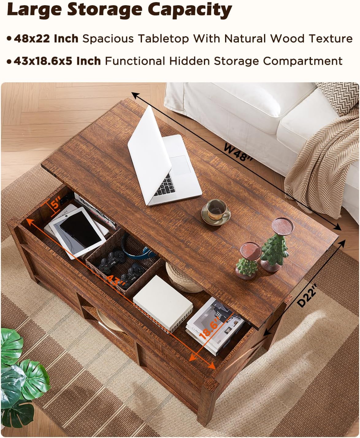 OKD 48" Farmhouse Lift Top Coffee Table with Sliding Barn Door,Rustic Center Table with Hidden