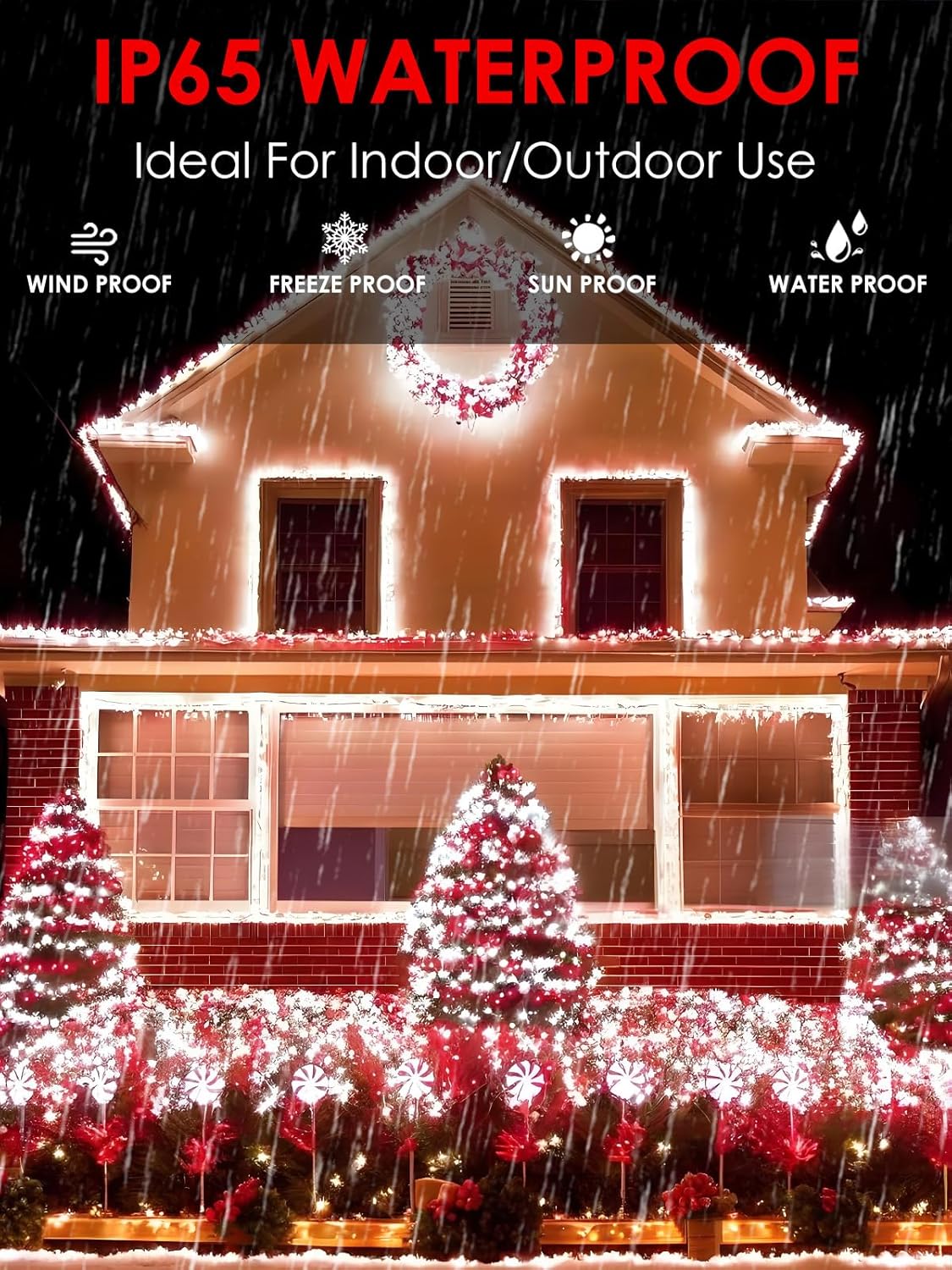 4-pack Red and White Solar Christmas Lights Outdoor Waterproof, 400LED 132FT Solar Powered LED