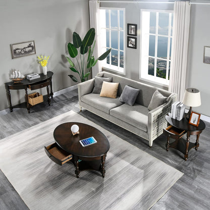 MODERION Oval End Table with Drawer, Solid Wood Sofa Side Table with Storage Shelf, Traditional