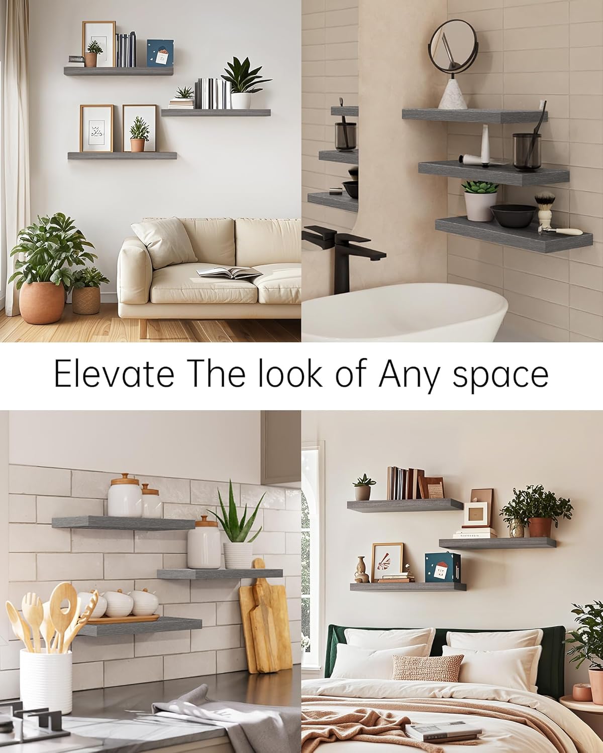 BAYKA Floating Shelves for Wall, Wall Mounted Rustic Wood Shelves for Bathroom, Bedroom, Living