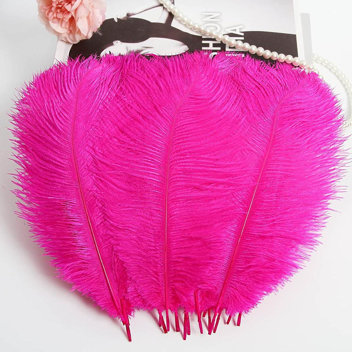 THARAHT Hot Pink Ostrich Feathers 24pcs Natural Bulk 10-12Inch 25cm-30cm for Crafts Wedding Party