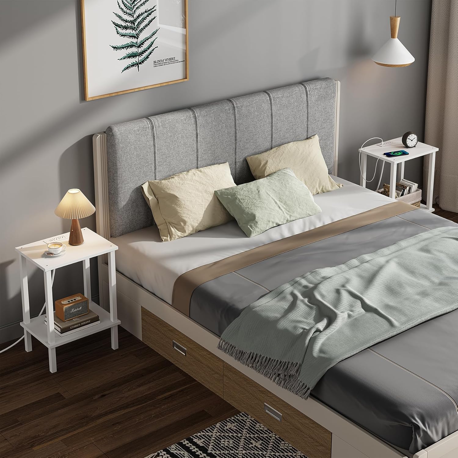 TUTOTAK End Table with Charging Station, Set of 2, Small Side Table with Outlets, Nightstand