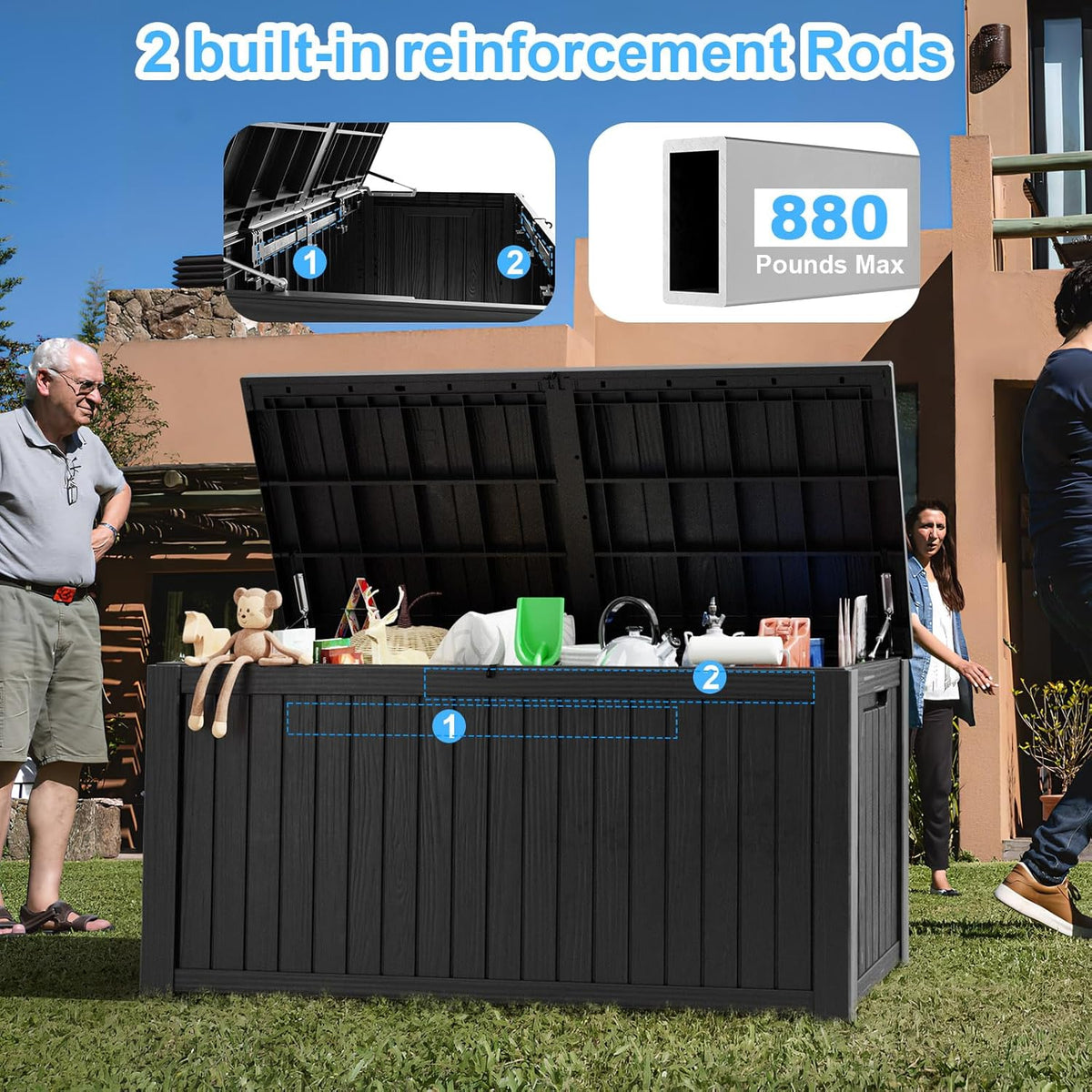 180 Gallon Deck Box,Resin Outdoor Storage Box with Lockable for Patio Furniture, Pool Accessories