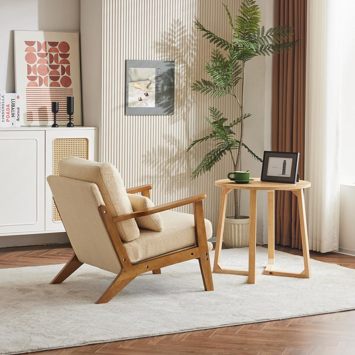 Karl home Accent Chair Wide Armrest Mid-Century Lounge Chair Teddy Fleece Armchair with Lumbar