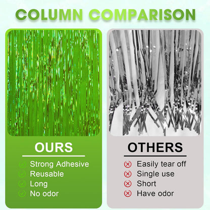 3 Pack 3.3x8.2 Feet Neon Green Foil Fringe Backdrop Curtains, Tinsel Streamers Birthday Party