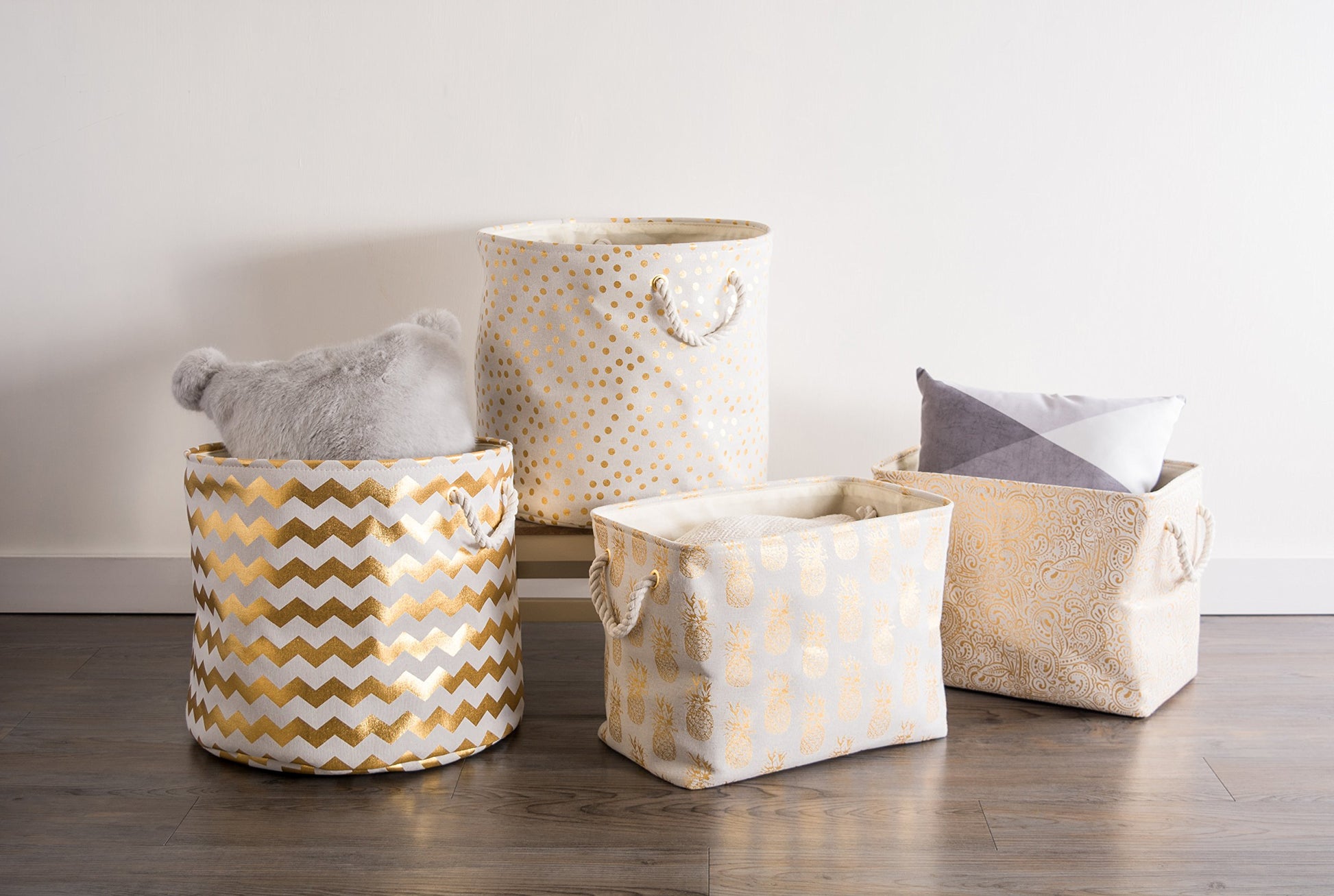 DII Polyester Storage Bin, Gold Metallic Collection Collapsible with Handles, Large, Natural