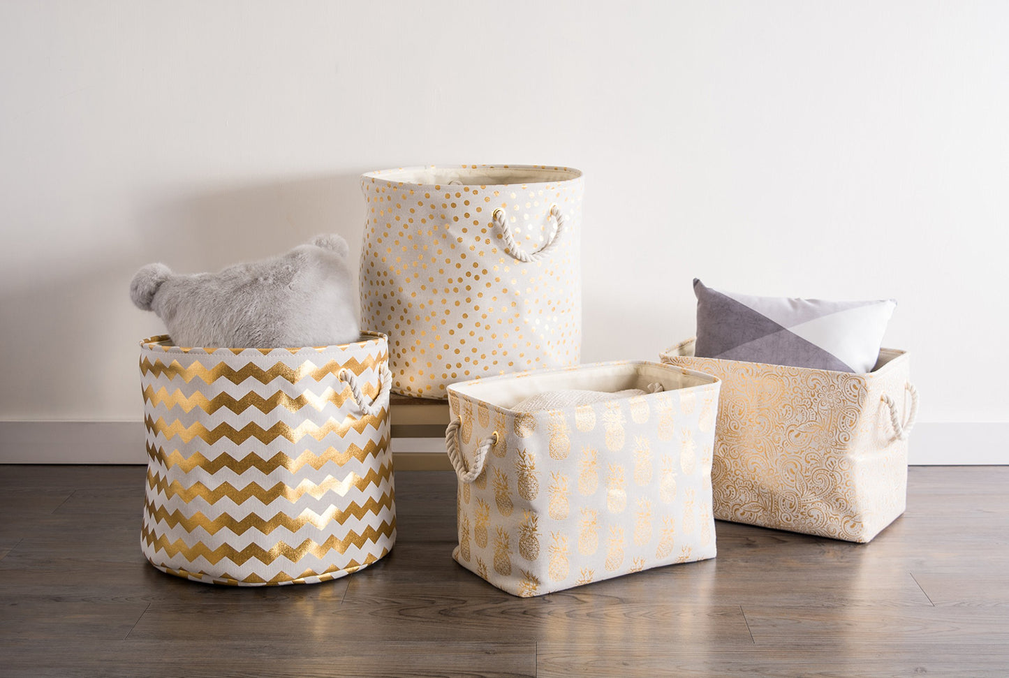DII Polyester Storage Bin, Gold Metallic Collection Collapsible with Handles, Medium, Natural