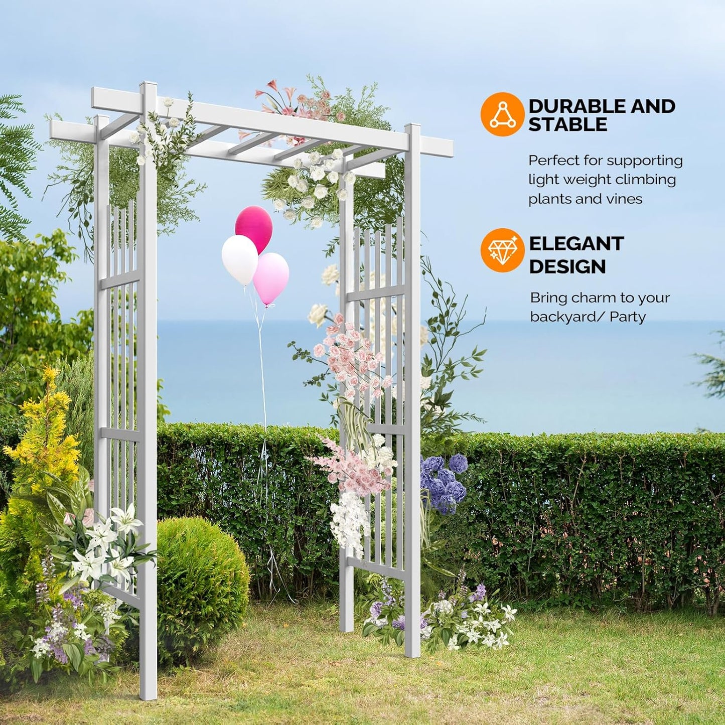 VINGLI Garden Arbor, PVC Wedding Arch for Ceremony Party, Garden Trellis for Climbing Plants
