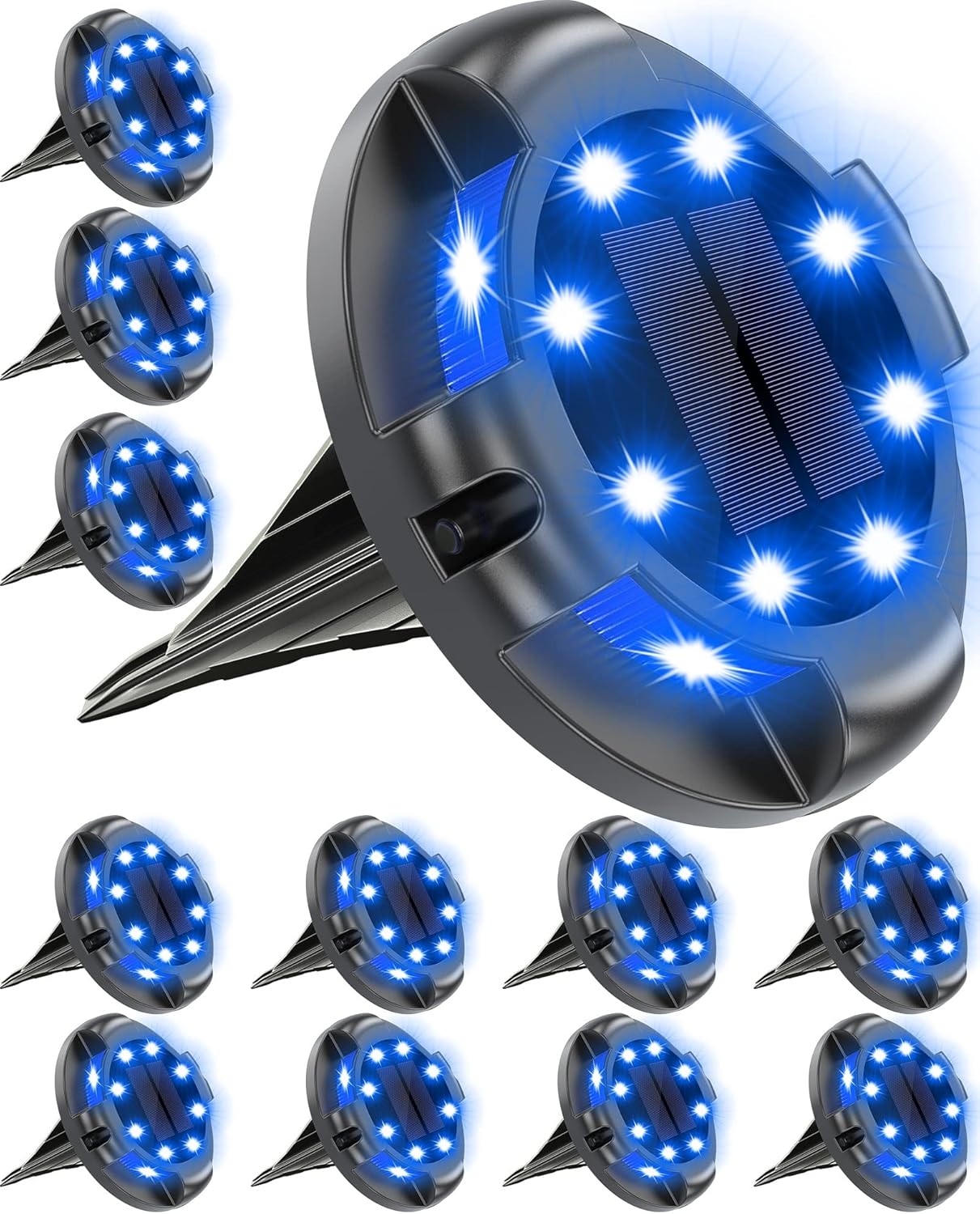 Biling Solar Pathway Lights Outdoor Uplight Sidelight, 12 Packs Blue Bright Solar Ground Lights