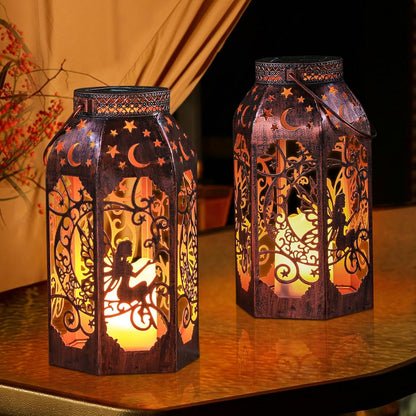 Solar Lanterns Outdoor Garden Hanging Lantern Waterproof LED Metal Bronze Moon Fairy Lantern