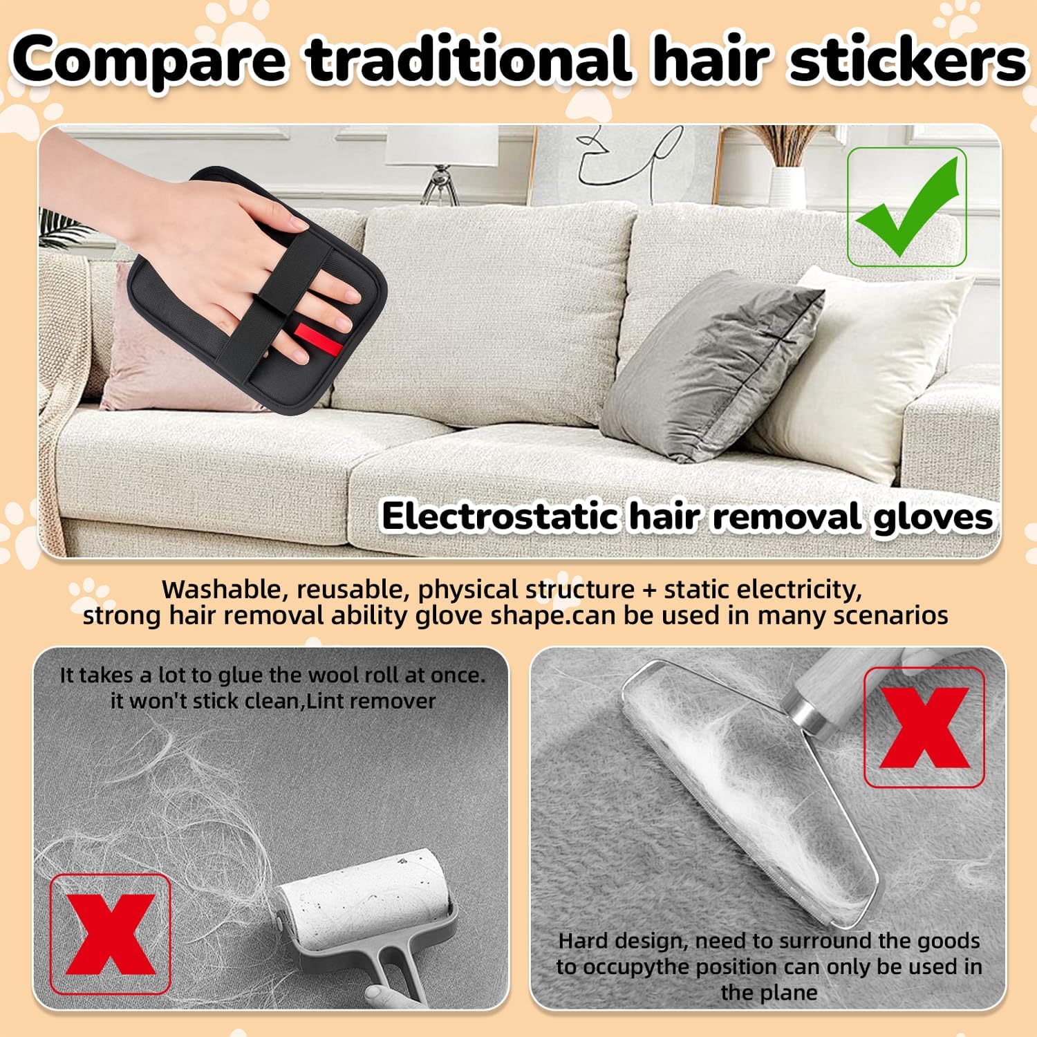Pet Hair Remover, electrostatic pet Hair Removal Gloves, cat and Dog pet Hair Removal Tools
