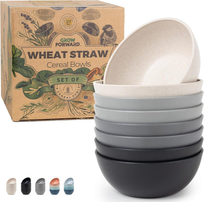 Grow Forward Premium Wheat Straw Bowls - 27oz Microwave Safe Plastic Cereal Bowls Set of 8 for